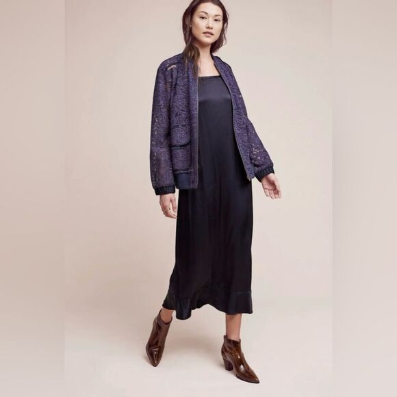 Anthropologie Elevenses Miranda Embroidered Floral Lace Unlined Bomber Jacket L - Picture 5 of 12